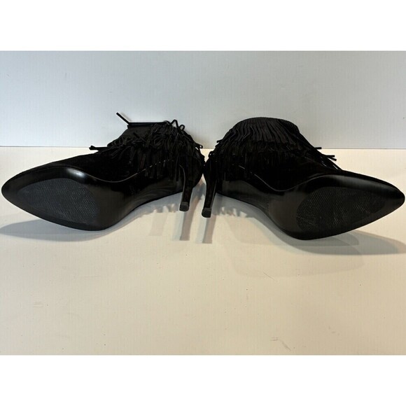 ZARA WOMENS BLACK LEATHER SUEDE FRINGED HIGH HEEL ANKLE BOOTS SZ 38 US 7.5 - Picture 7 of 13